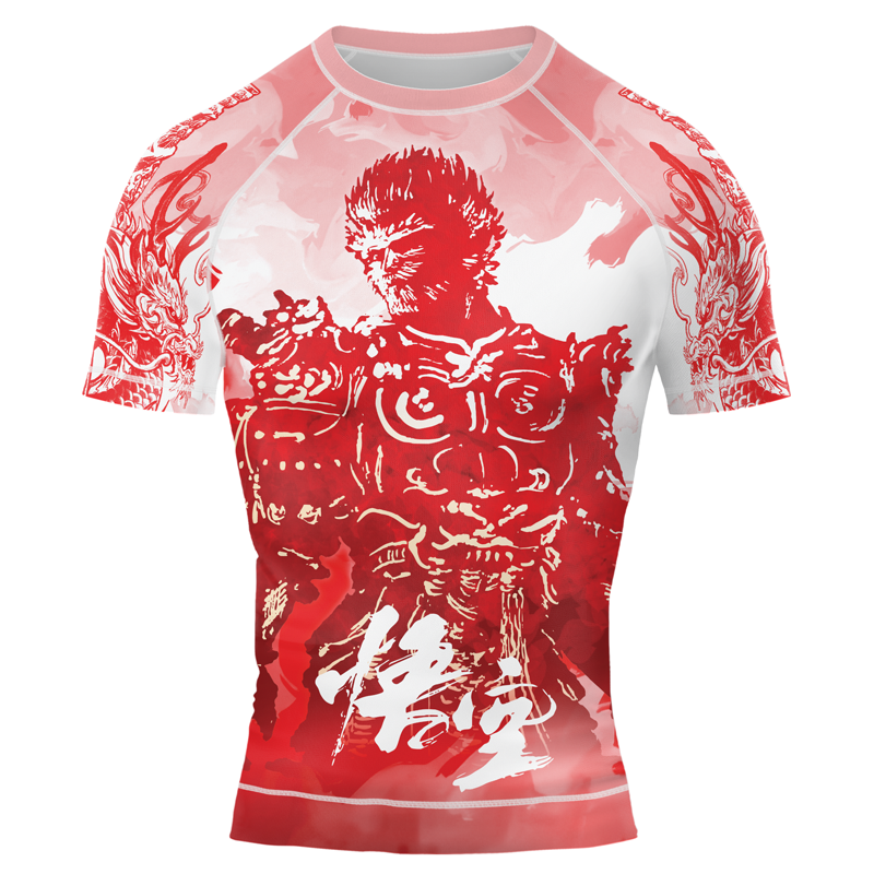 Red Dragon Monkey King Men's Short Sleeve Rash Guard