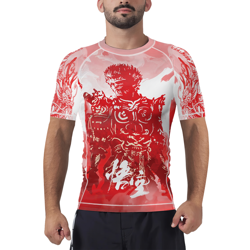 Red Dragon Monkey King Men's Short Sleeve Rash Guard