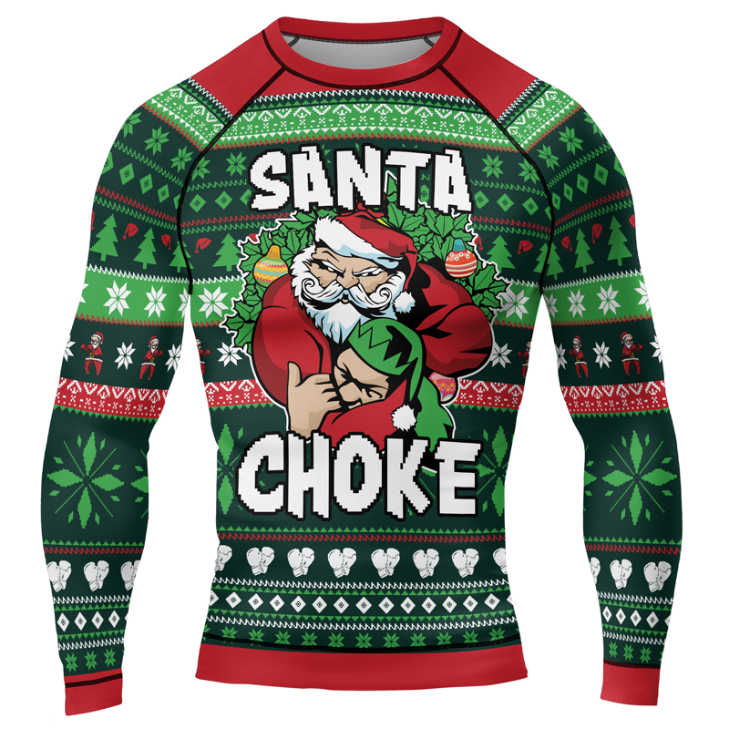 Santa Choke Christmas Men's Long Sleeve Rash Guard