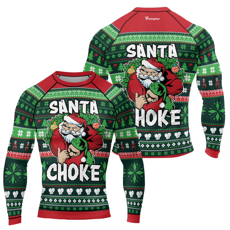 Santa Choke Christmas Men's Long Sleeve Rash Guard