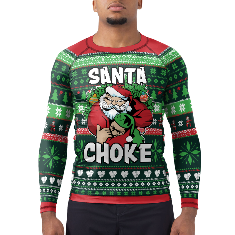 Santa Choke Christmas Men's Long Sleeve Rash Guard