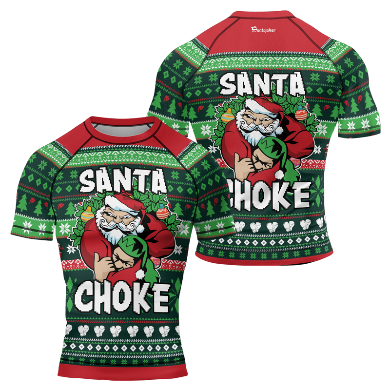 Santa Choke Christmas Men's Short Sleeve Rash Guard