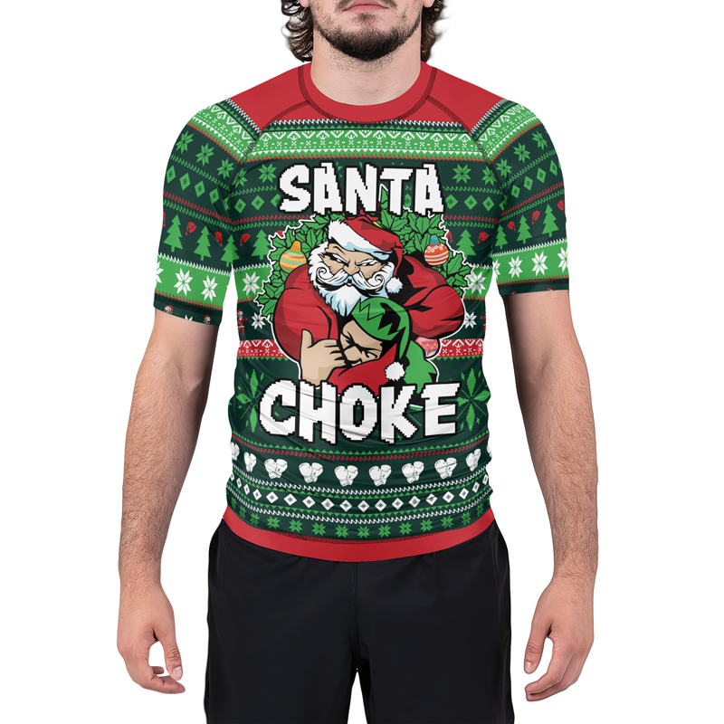 Santa Choke Christmas Men's Short Sleeve Rash Guard