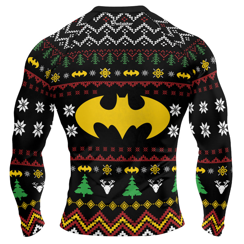 Yellow Bat Christmas Men's Long Sleeve Rash Guard