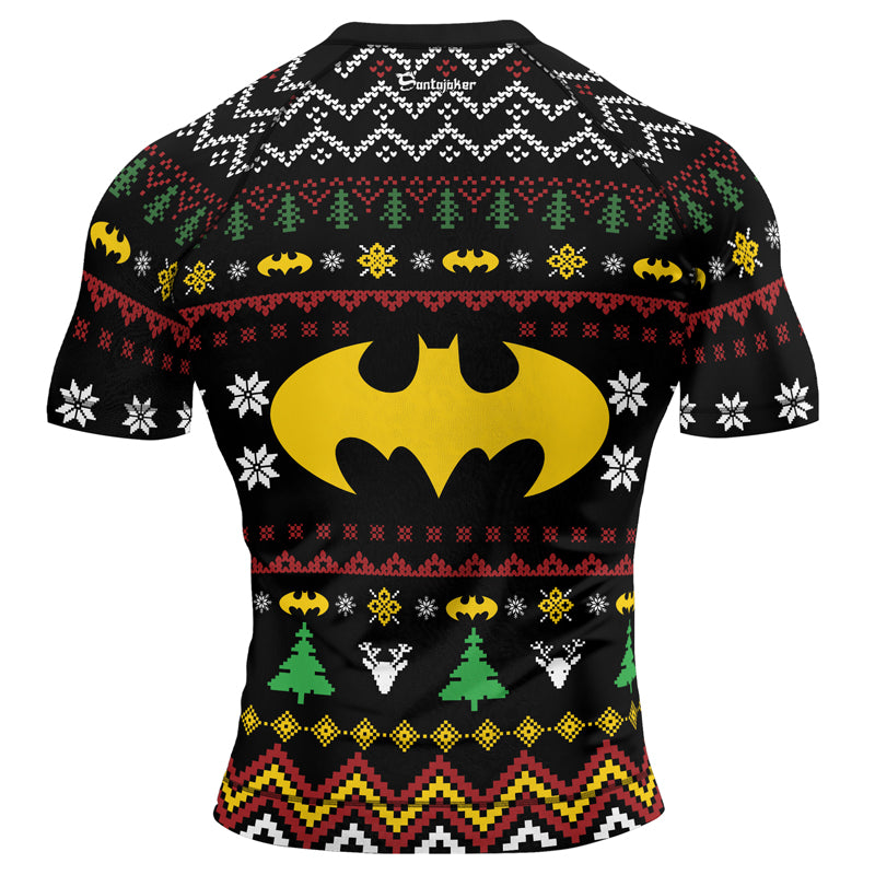 Yellow Bat Christmas Men's Short Sleeve Rash Guard