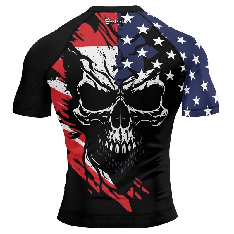 USA Flag Skull Men's Short Sleeve Rash Guard | Patriotic Rashguard