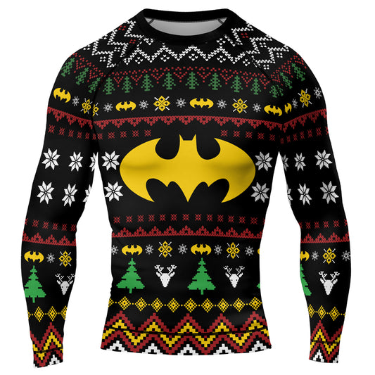 Yellow Bat Christmas Men's Long Sleeve Rash Guard