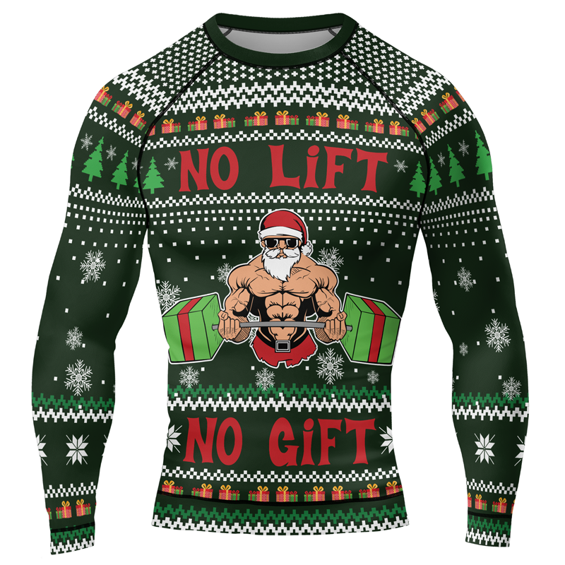 No Lift No Gift Christmas Men's Long Sleeve Rash Guard