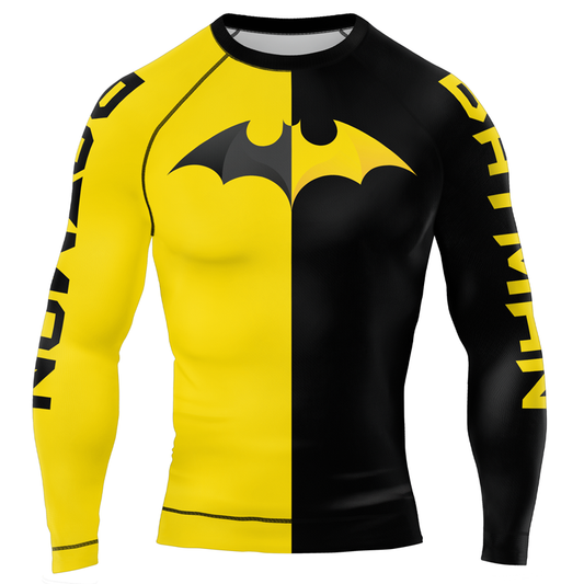 Yellow & Black Bat-Signal Men's Long Sleeve Rash Guard