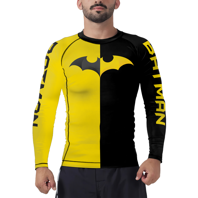 Yellow & Black Bat-Signal Men's Long Sleeve Rash Guard