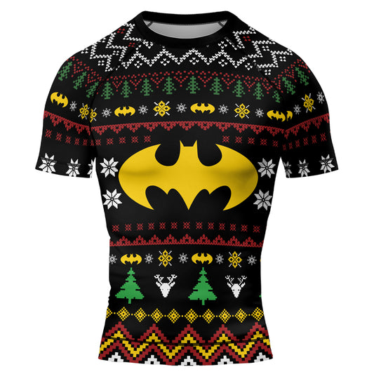 Yellow Bat Christmas Men's Short Sleeve Rash Guard