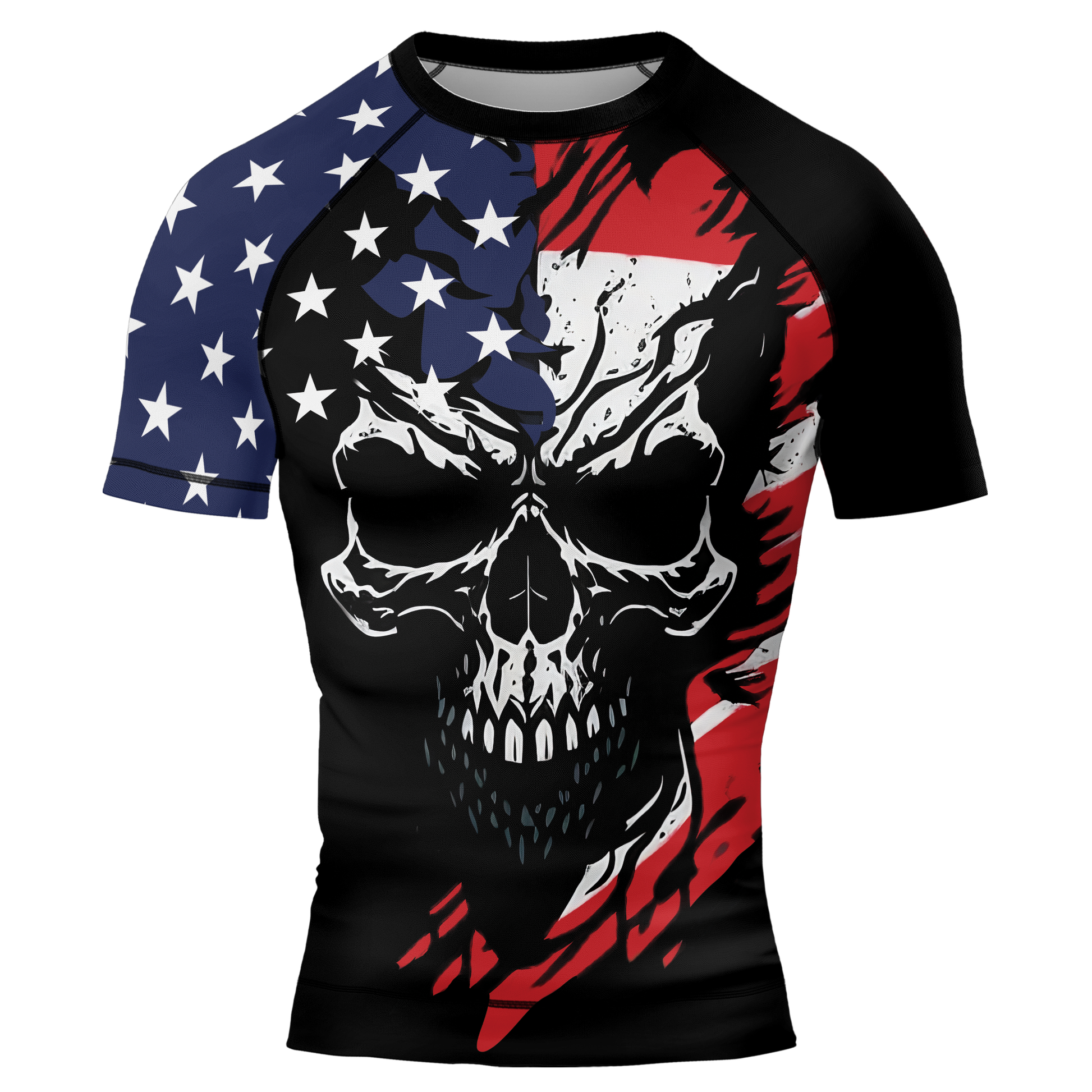 USA Flag Skull Men's Short Sleeve Rash Guard | Patriotic Rashguard