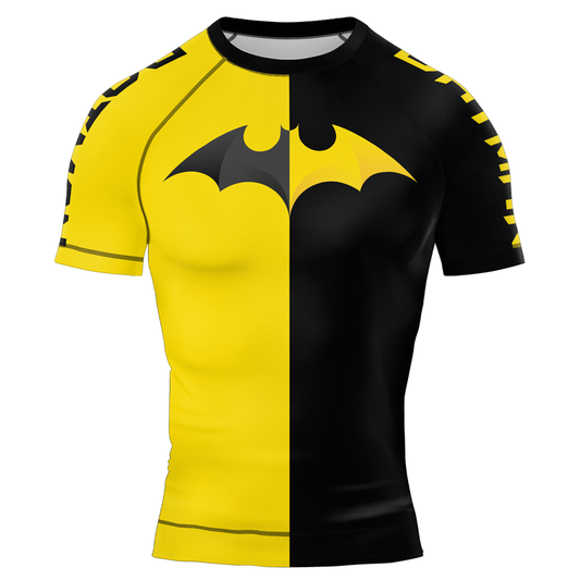 Yellow & Black Bat-Signal Men's Short Sleeve Rash Guard