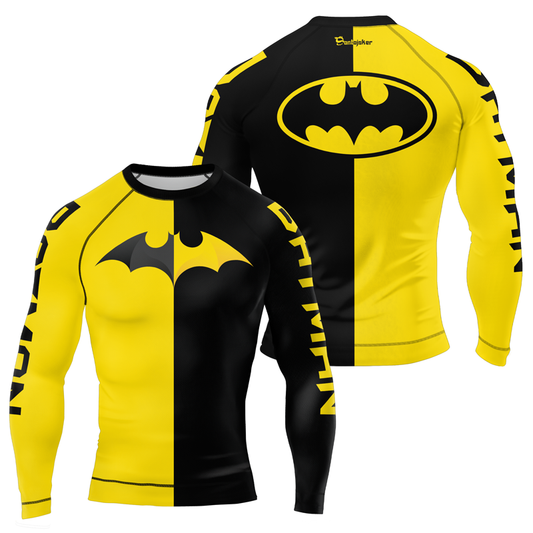 Yellow & Black Bat-Signal Men's Long Sleeve Rash Guard