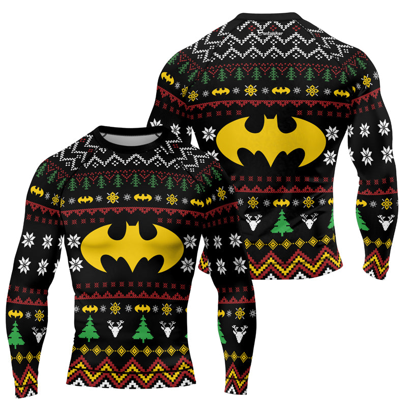 Yellow Bat Christmas Men's Long Sleeve Rash Guard