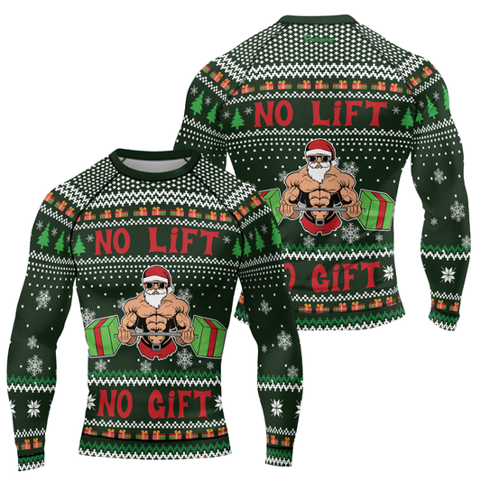 No Lift No Gift Christmas Men's Long Sleeve Rash Guard