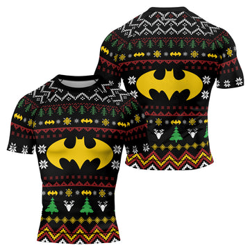 Yellow Bat Christmas Men's Short Sleeve Rash Guard