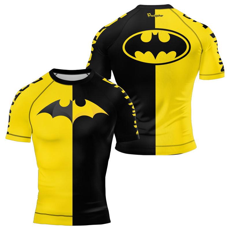 Yellow & Black Bat-Signal Men's Short Sleeve Rash Guard