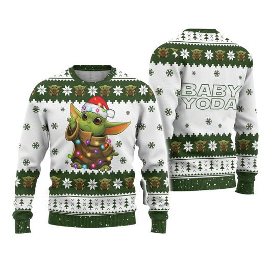 Baby Yoda Christmas Lights Ugly Sweater