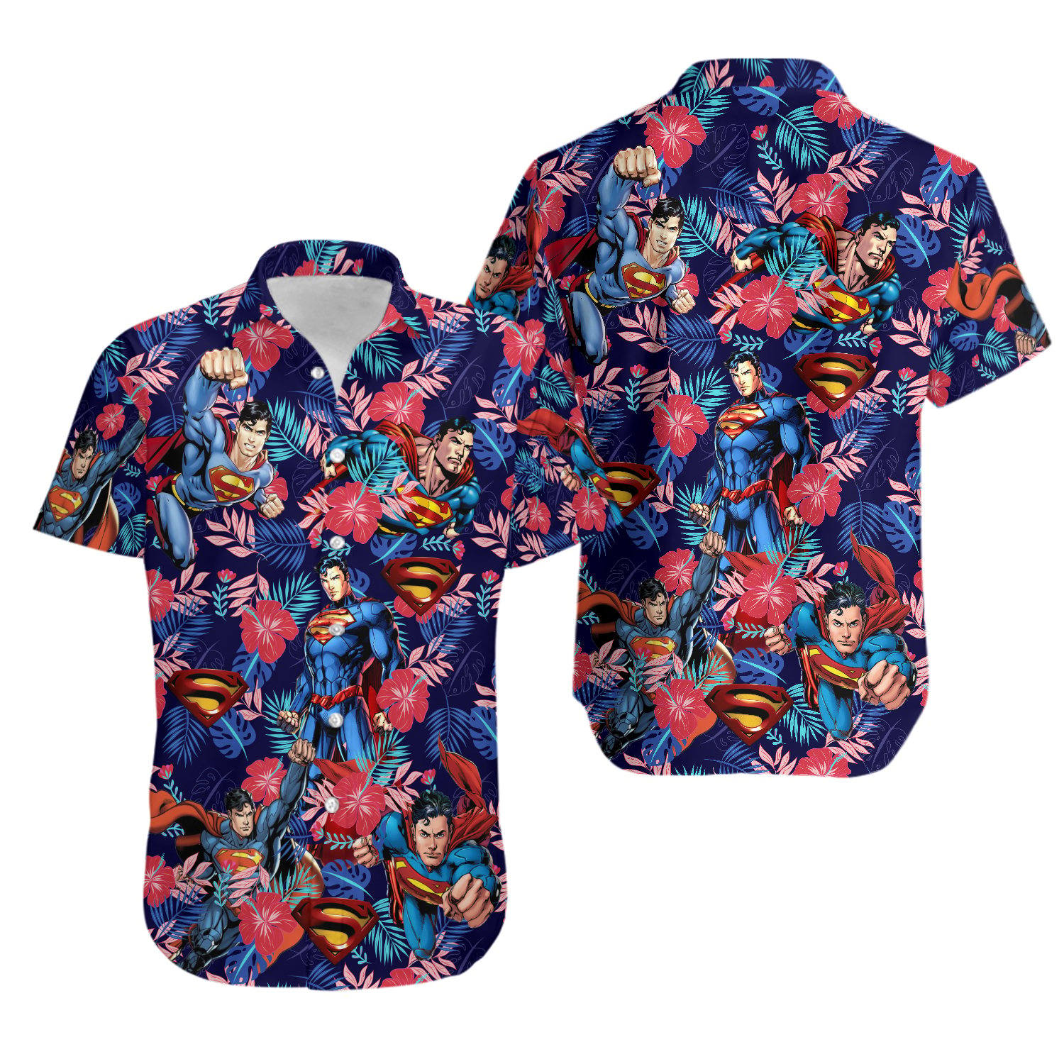 Superman Palm Tree And Flower Button Shirt