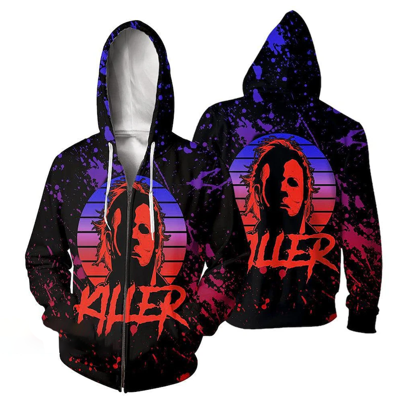 Michael Myers Killer Watercolor Zip Hoodie