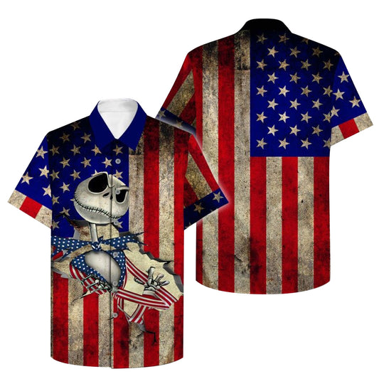 Jack Skellington American Flag Hawaiian Shirt