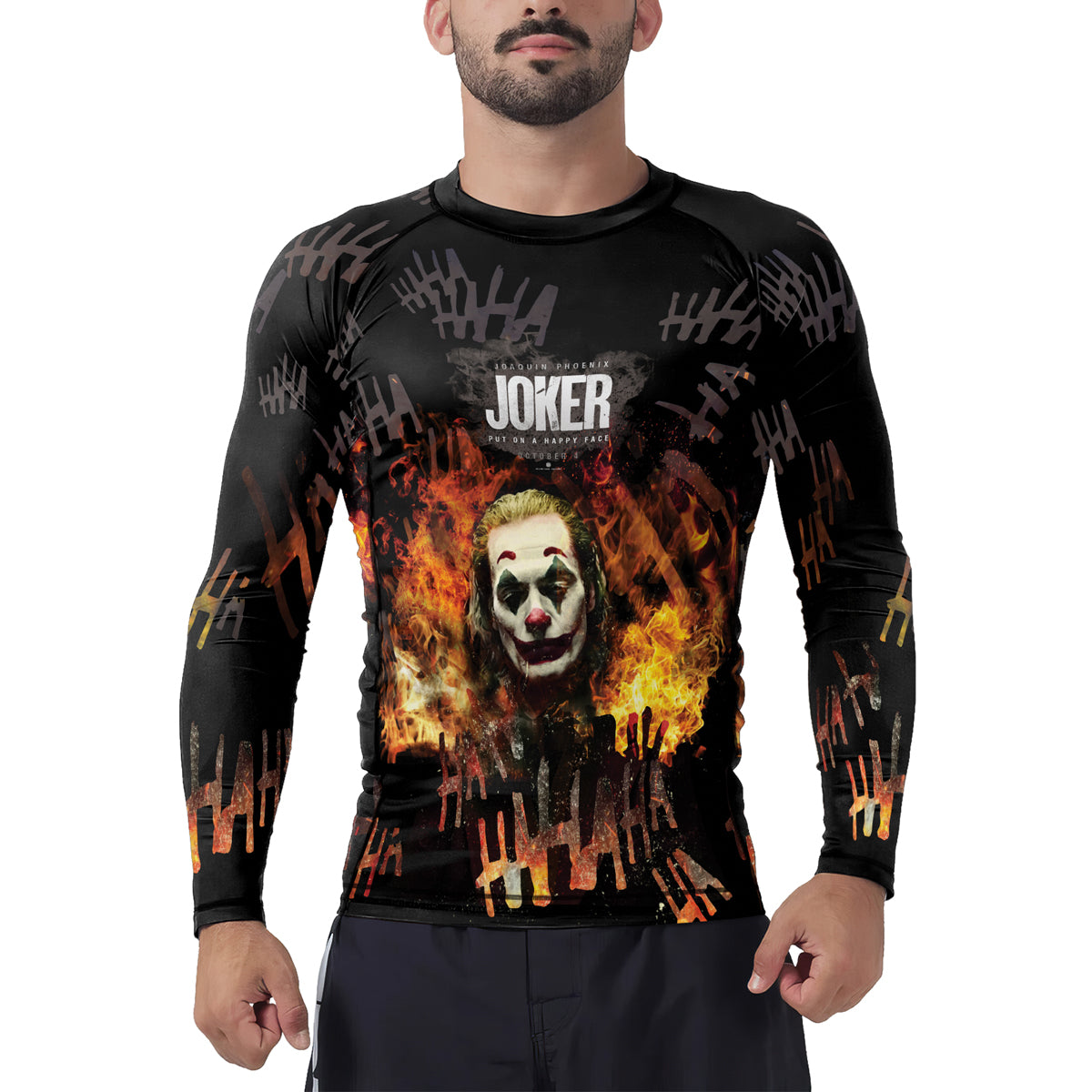 The Joker Put On A Happy Face Black Men's Long Sleeve Rash Guard