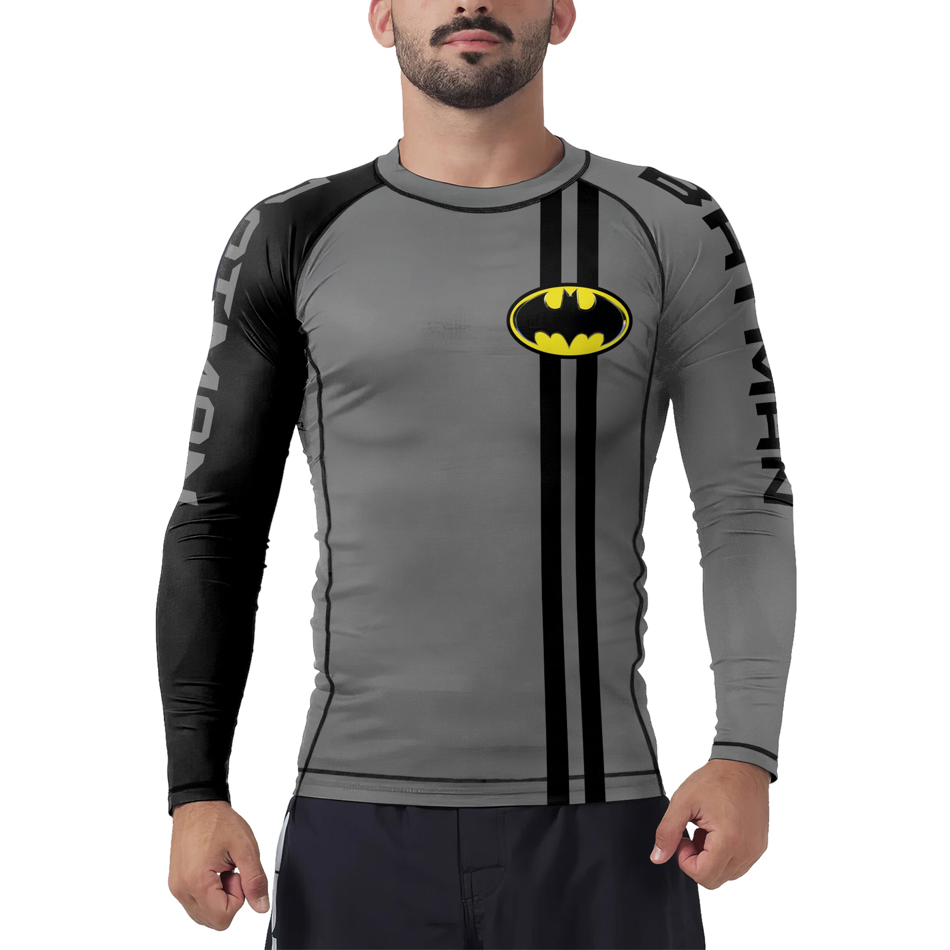 Grey Dark Knight Wing Men's Long Sleeve Rash Guard