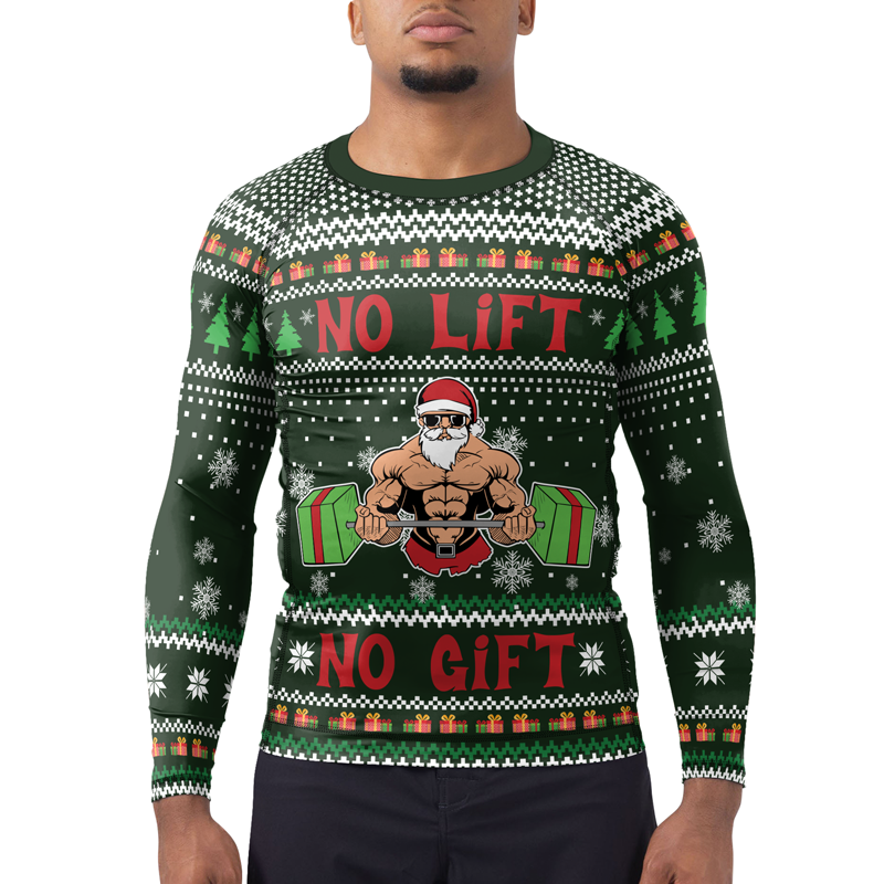 No Lift No Gift Christmas Men's Long Sleeve Rash Guard