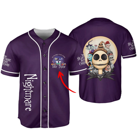 Personalized The Nightmare Before Christmas Purple Baseball Jersey