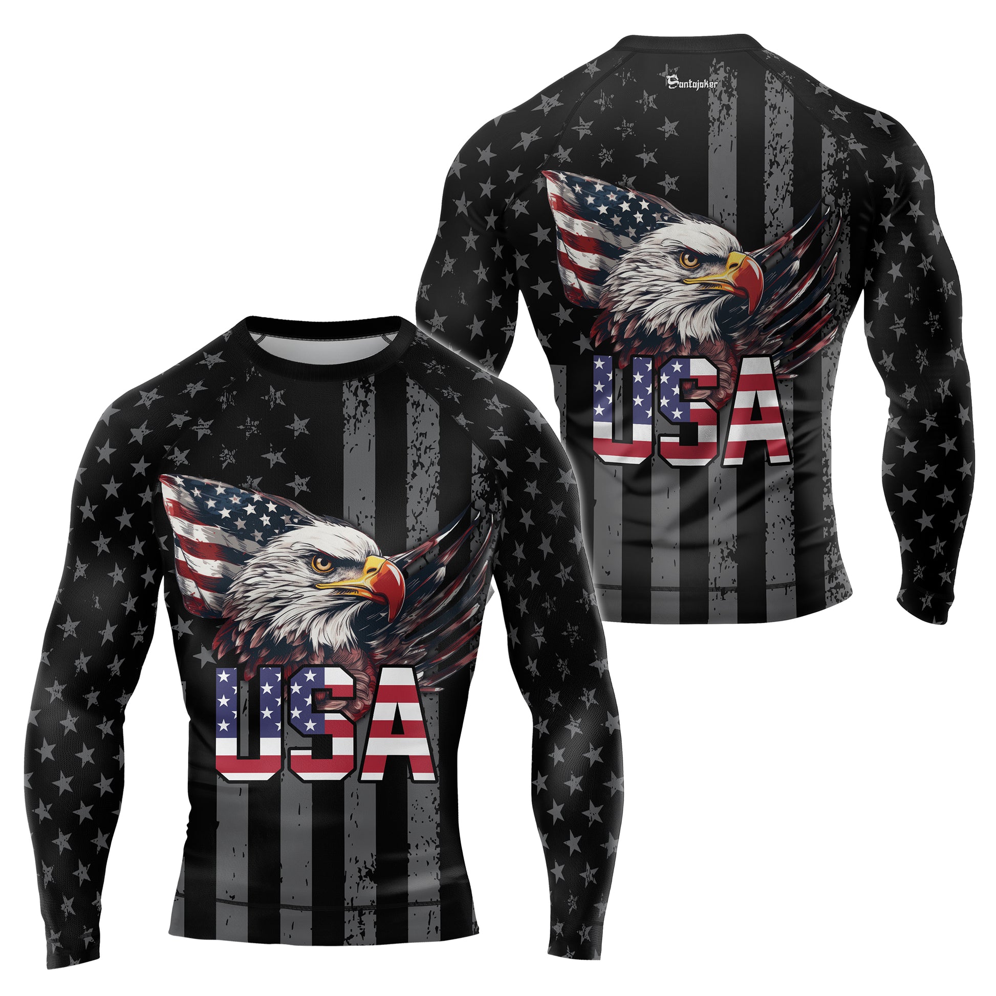 USA Flag Eagle Men's Long Sleeve Rash Guard | Patriotic Rash Guard