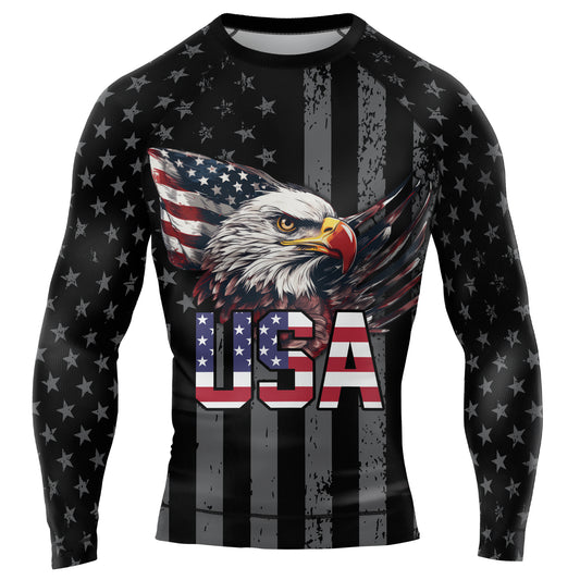 USA Flag Eagle Men's Long Sleeve Rash Guard | Patriotic Rash Guard