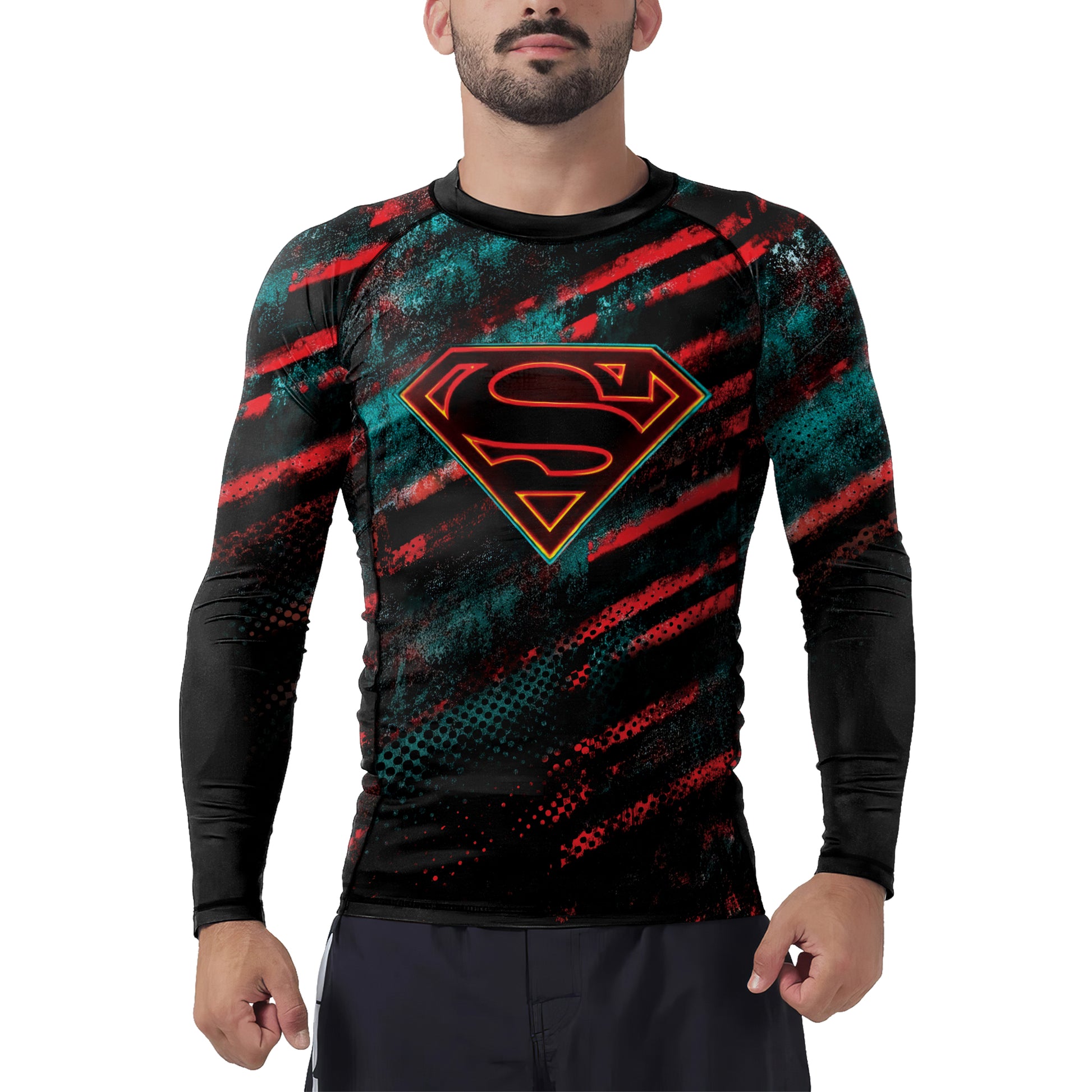 Red Kryptonite Superman Men's Long Sleeve Rash Guard