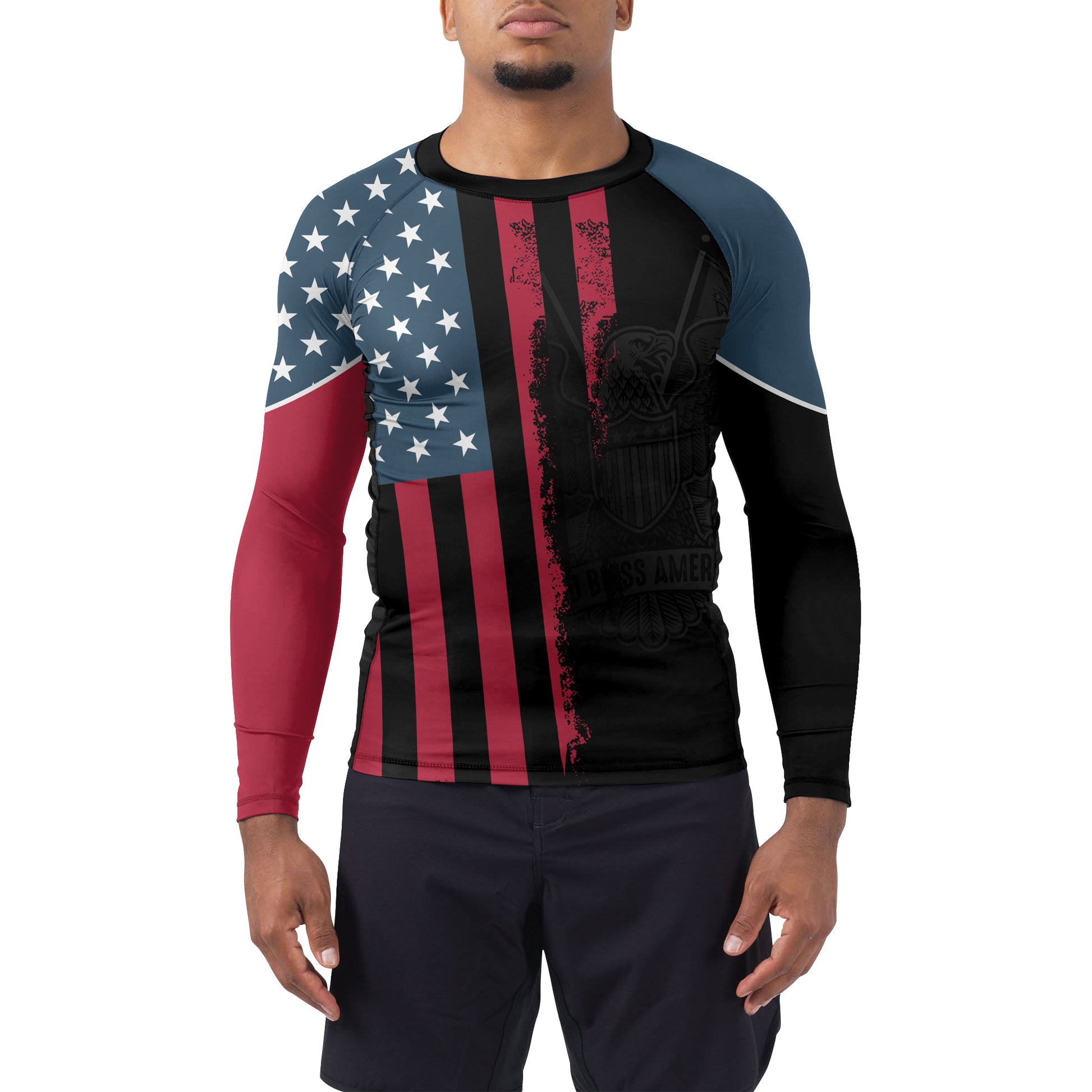 God Bless America Men's Long Sleeve Rash Guard | Patriotic Rash Guard