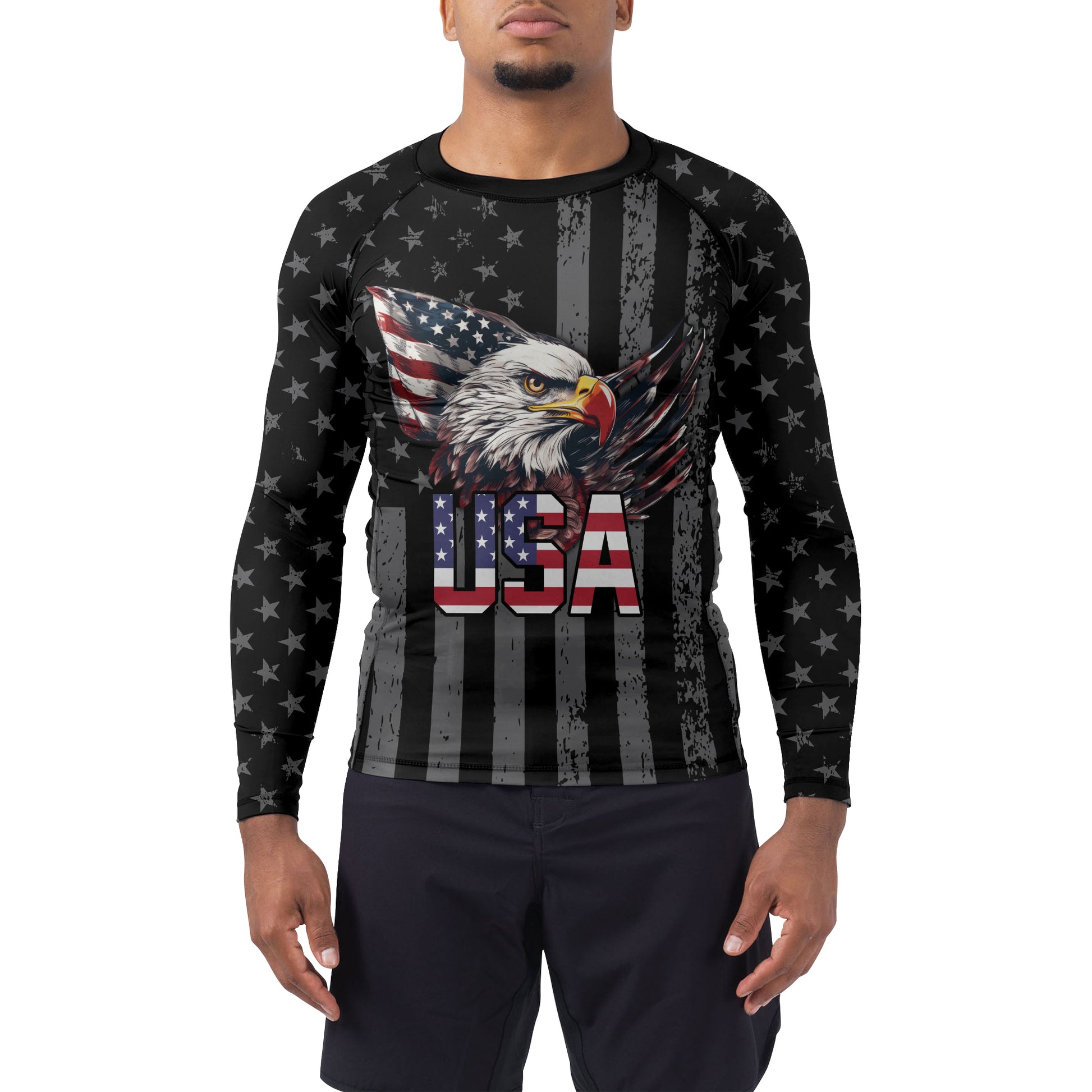 USA Flag Eagle Men's Long Sleeve Rash Guard | Patriotic Rash Guard