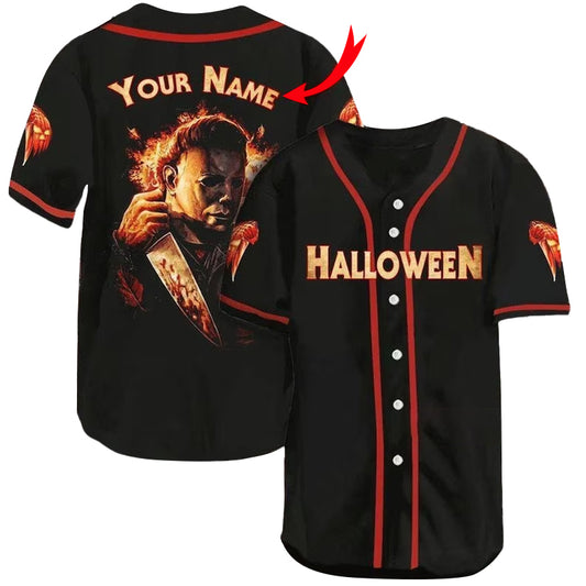 Personalized Halloween Michael Myers Horror Black Baseball Jersey