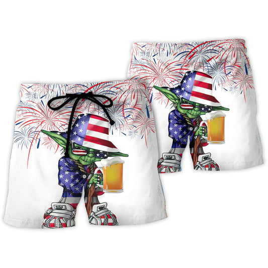 Yoda Fireworks American Flag Beach Shorts