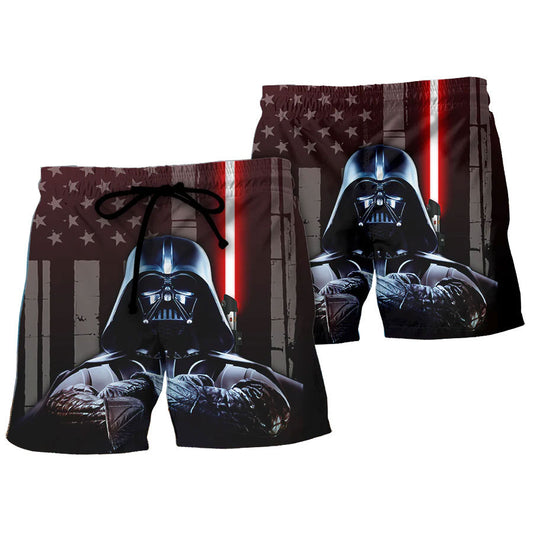 Darth Vader Lightsaber American Flag Beach Shorts