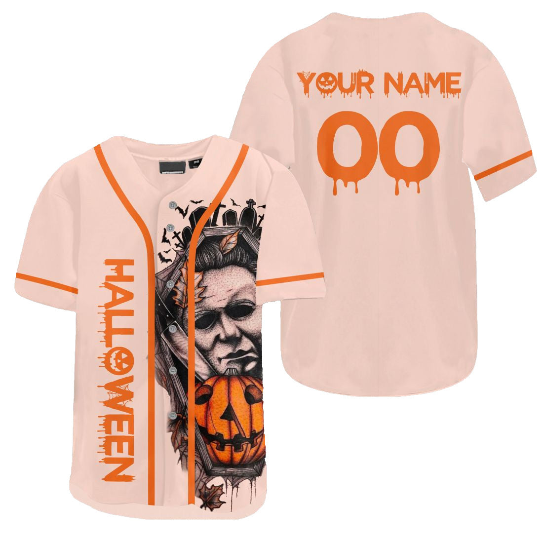 Personalized Michael Myers Pumpkin Halloween Baseball Jersey