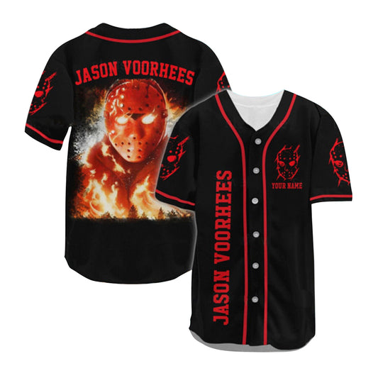Personalized Jason Voorhees Fire Baseball Jersey