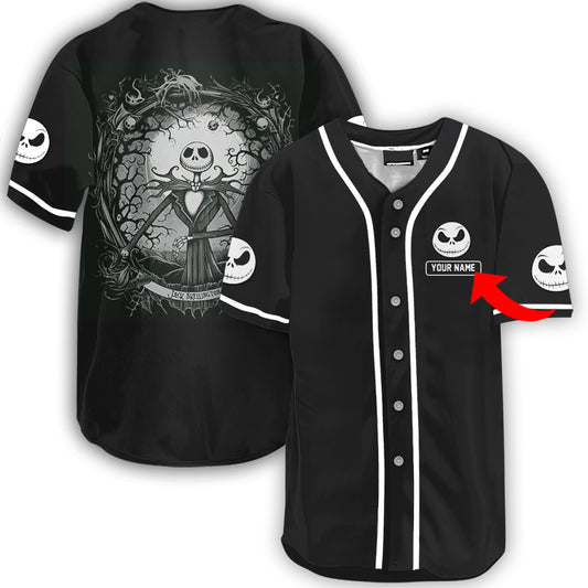 Personalized Jack Skellington Black Baseball Jersey