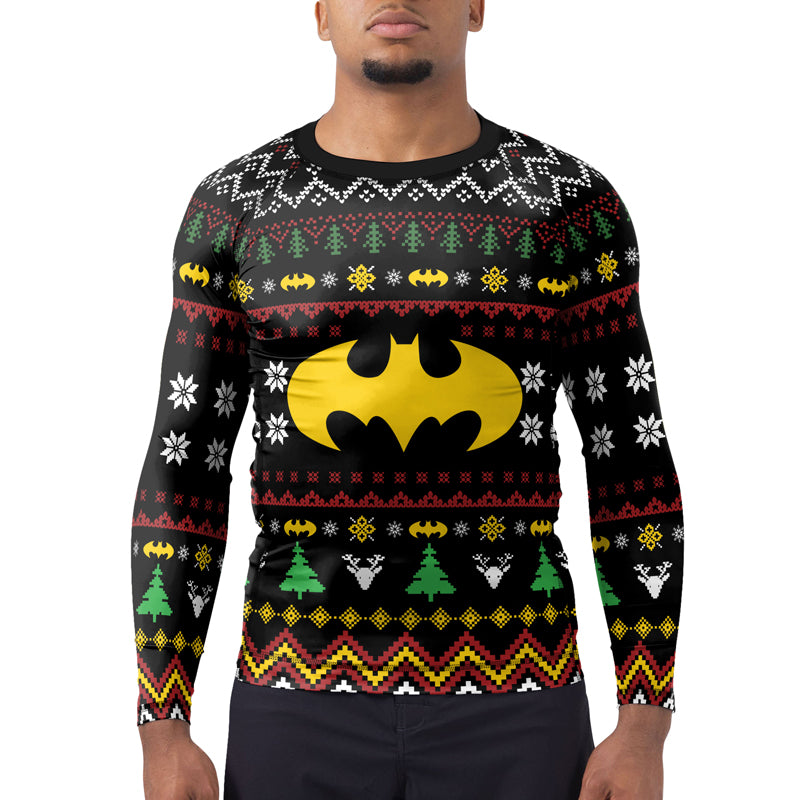 Yellow Bat Christmas Men's Long Sleeve Rash Guard