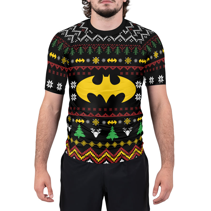 Yellow Bat Christmas Men's Short Sleeve Rash Guard