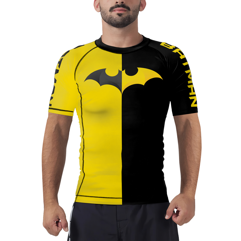 Yellow & Black Bat-Signal Men's Short Sleeve Rash Guard