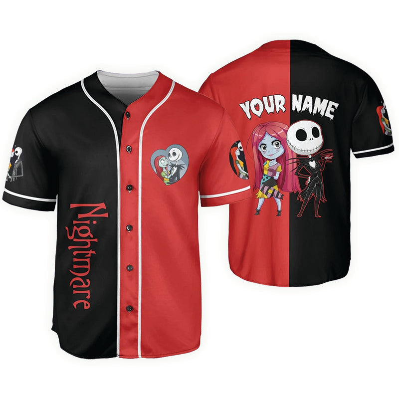 Custom Halloween Baseball Jerseypersonalized Jack & Sally 