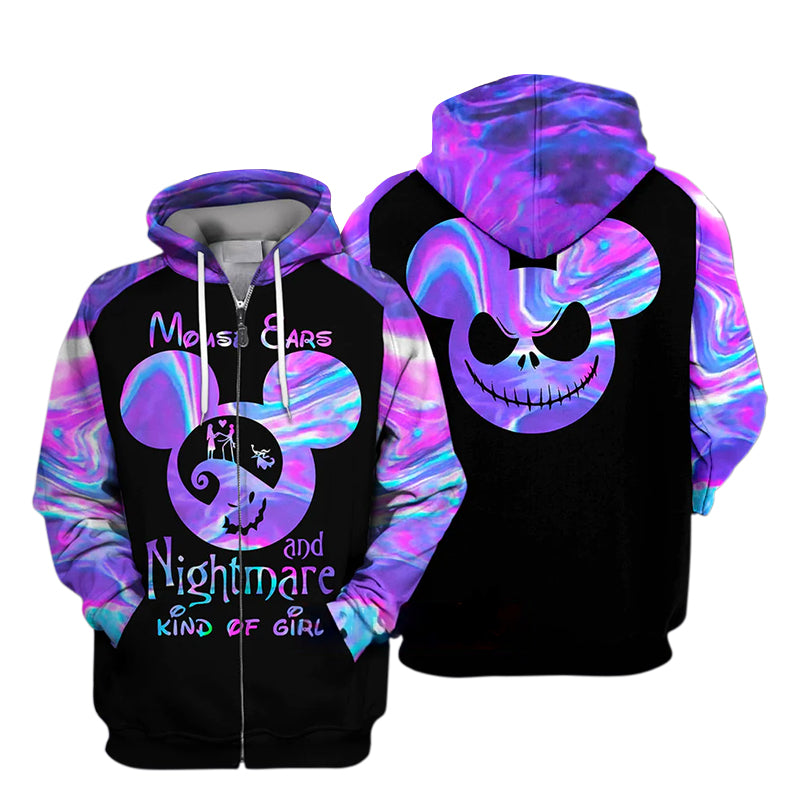 Jack Skellington Mouse Ears And Nightmare Kind Of Girl Zip Hoodie