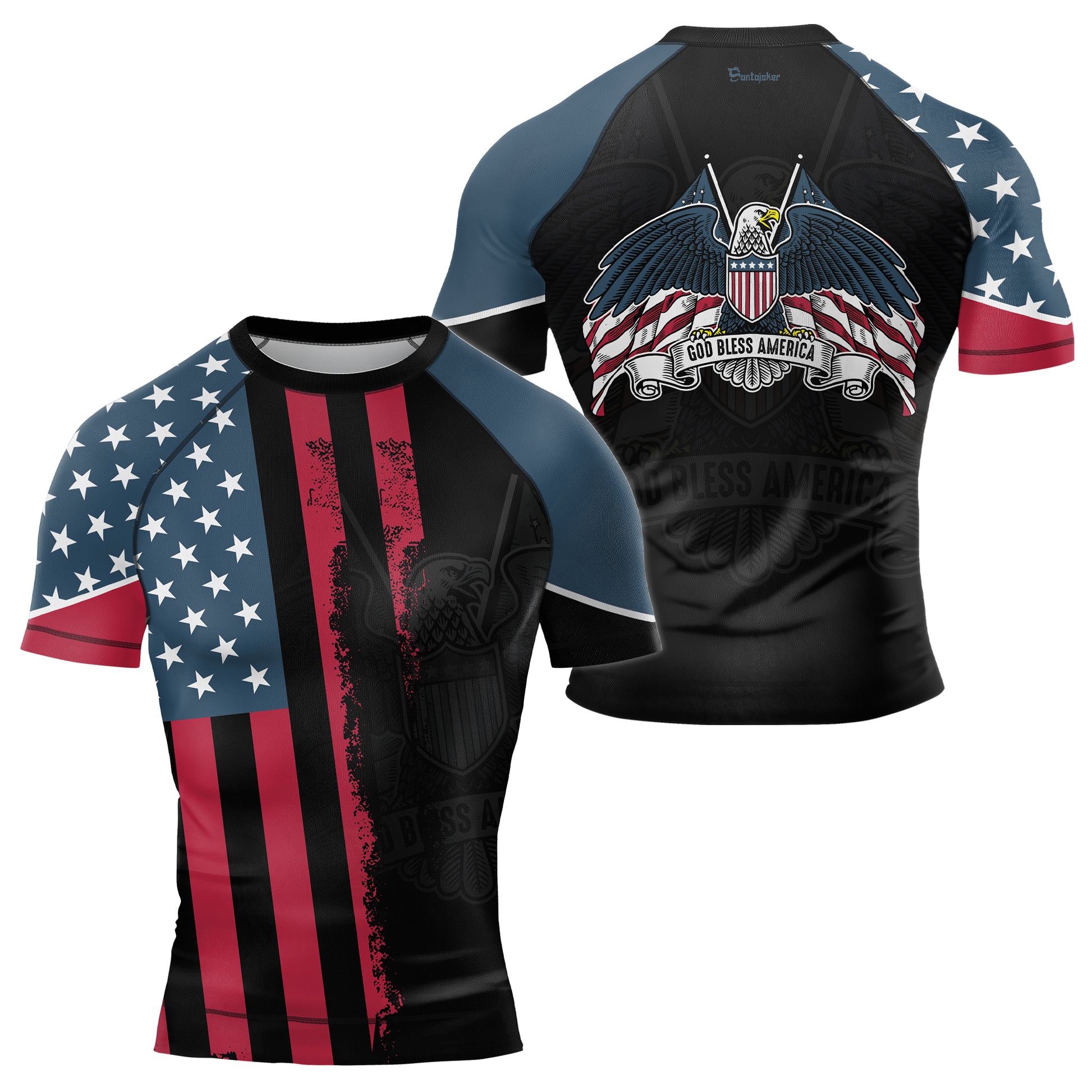 God Bless America Men's Short Sleeve Rash Guard | Patriotic Rash Guard