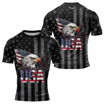 USA Flag Eagle Men's Short Sleeve Rash Guard | Patriotic Rashguard