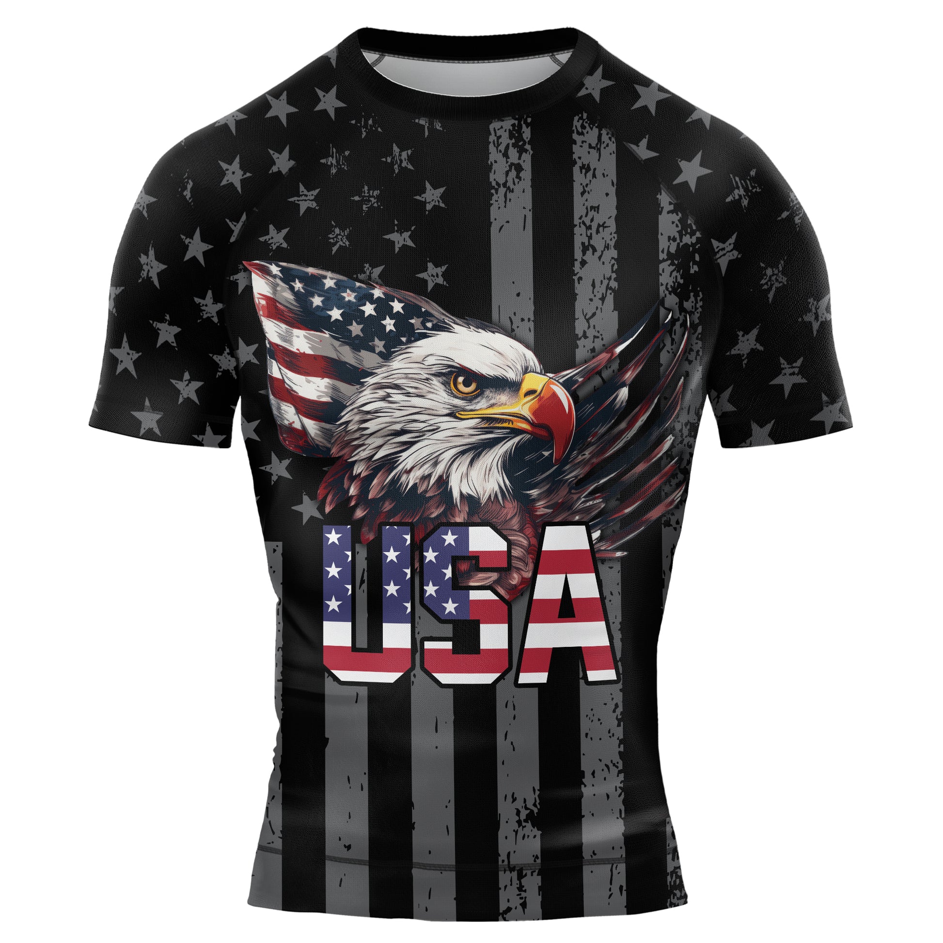 USA Flag Eagle Men's Short Sleeve Rash Guard | Patriotic Rashguard