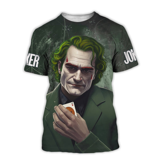 Joker With Poker Card Green T-shirt